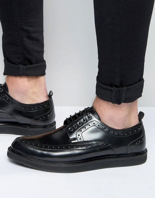 ASOS | ASOS Brothel Creepers in Black Leather With Brogue Detailing