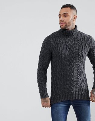 black cable knit roll neck