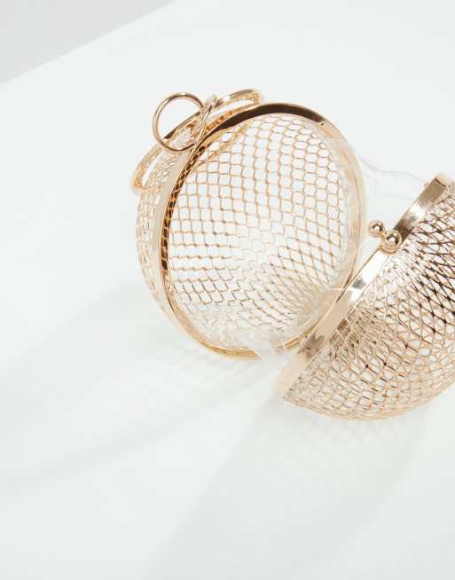 ASOS DESIGN cage sphere clutch bag in gold chain