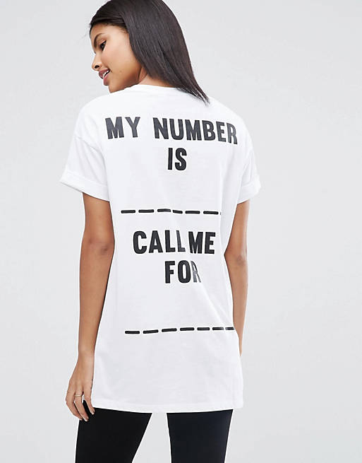 ASOS - Call Me - T-shirt long avec inscription imprimée