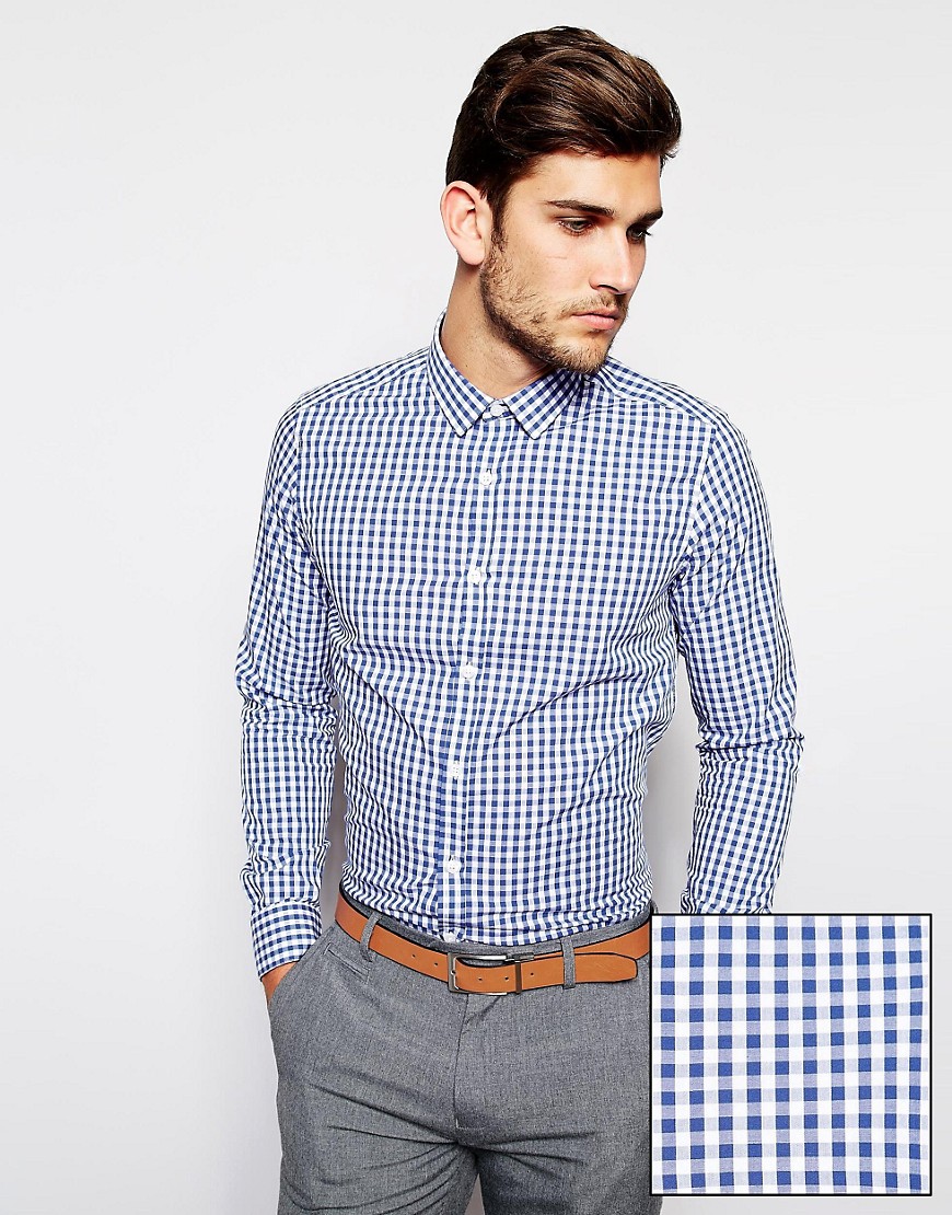 Asos Design - Asos - camicia elegante a maniche lunghe a quadretti-blu
