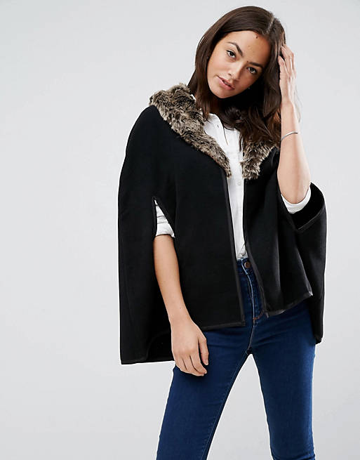 ASOS Cape With Faux Fur Collar