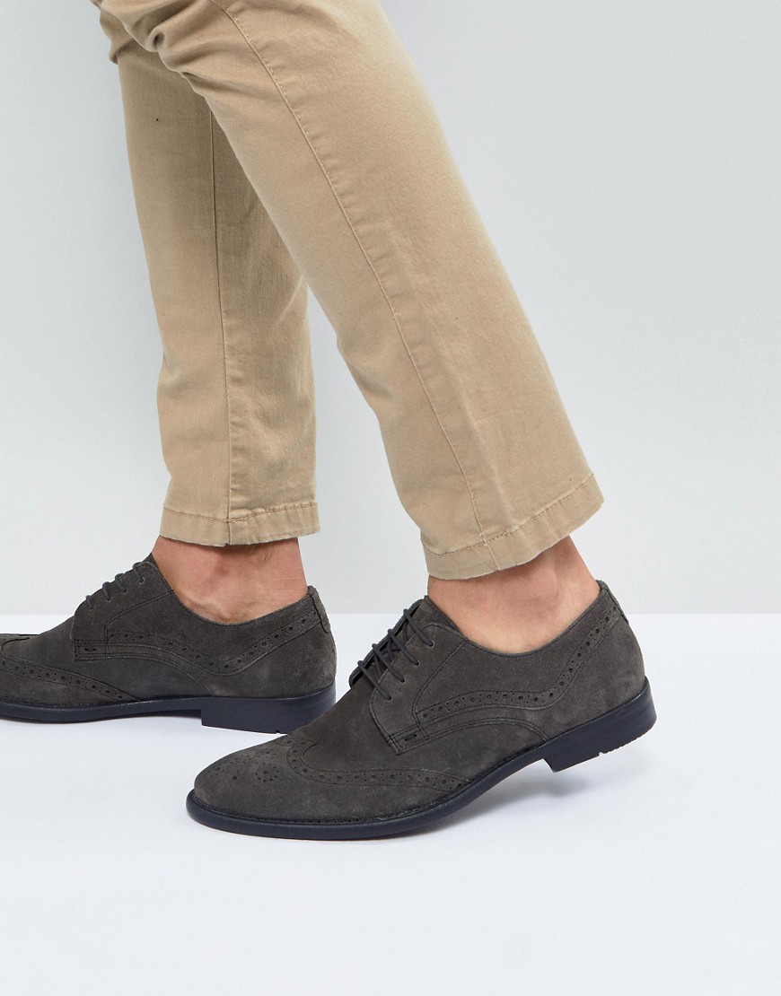 Asos Design Asos Casual Brogue Shoes In Gray Suede With Distressed Sole