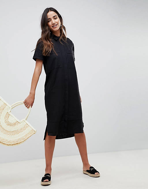 ASOS Casual Midi Shirt Dress in Linen