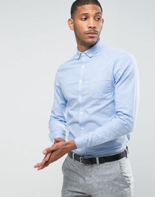 ASOS Casual Slim Oxford Shirt With Stretch In Blue