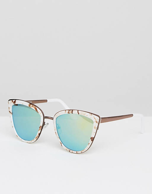 ASOS Cat Eye Sunglasses With Metal Sandwich In Marble With Flash Lens