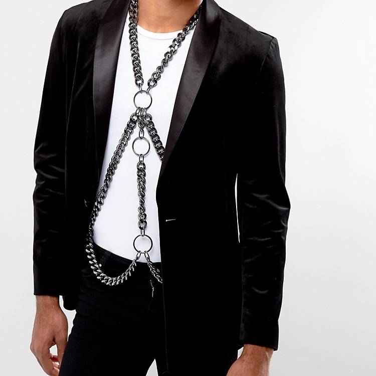 Faux leather body harness belt in with chain details Asos Men Accessories Jewelry Body Jewelry 