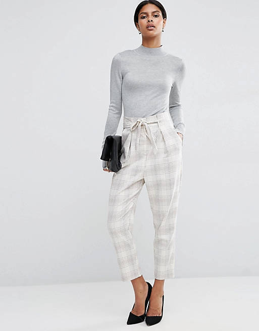 ASOS Check Trouser With Paperbag Waist