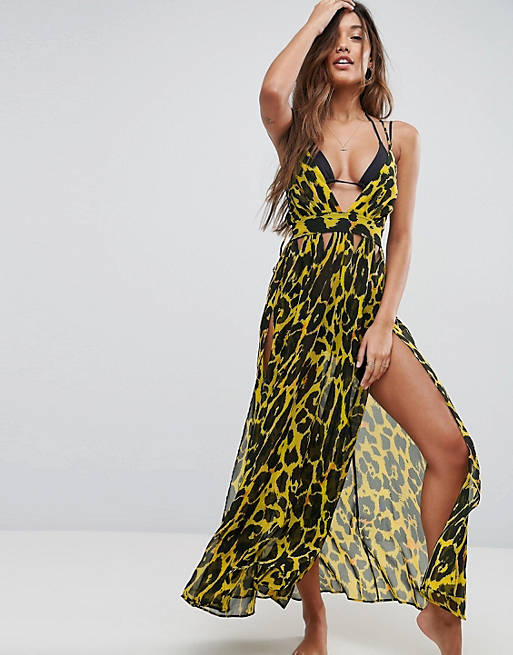 ASOS Cheetah Print Plunge Chiffon Maxi Beach Dress