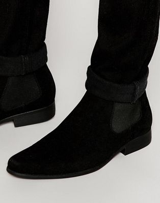 black faux suede chelsea boots