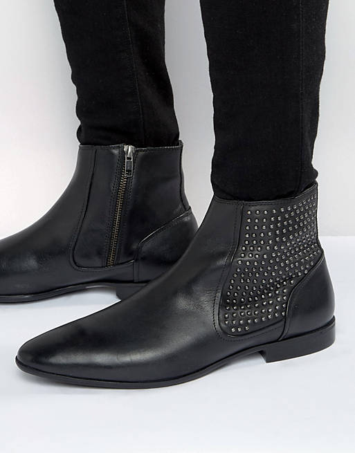 ASOS Chelsea Boots In Black Leather With Stud Panel