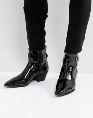 mens black patent boots