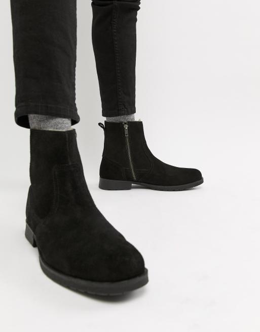 ASOS Chelsea Boots In Black Suede With Faux Shearling Lining | ASOS