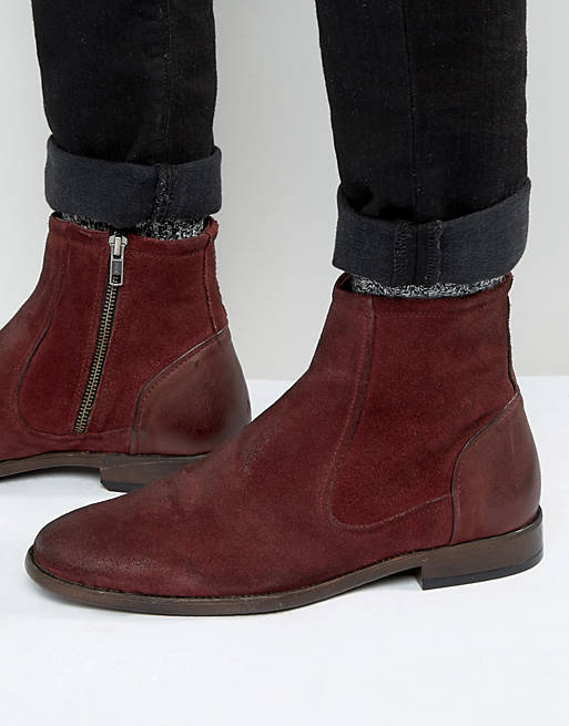 ASOS Chelsea Boots In Burgundy Suede With Leather Details
