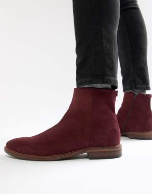 Asos Design Asos Chelsea Boots In Burgundy Suede With Natural Sole-red