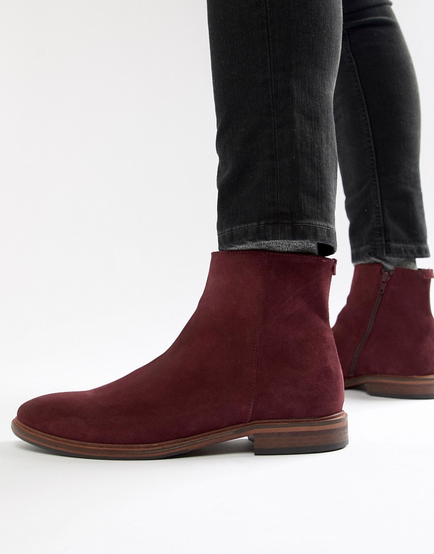 Asos Design Asos Chelsea Boots In Burgundy Suede With Natural Sole-red