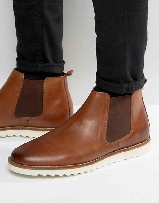 ASOS Chelsea Boots In Tan Leather With White Sole | ASOS
