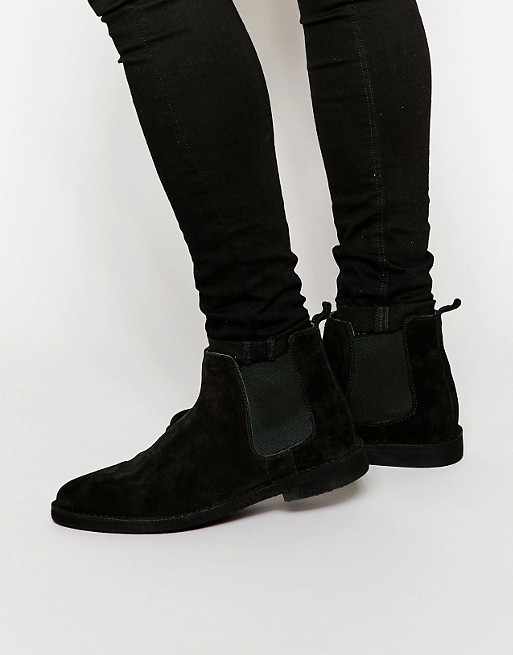 Asos Chelsea Desert Boots In Black Suede Asos