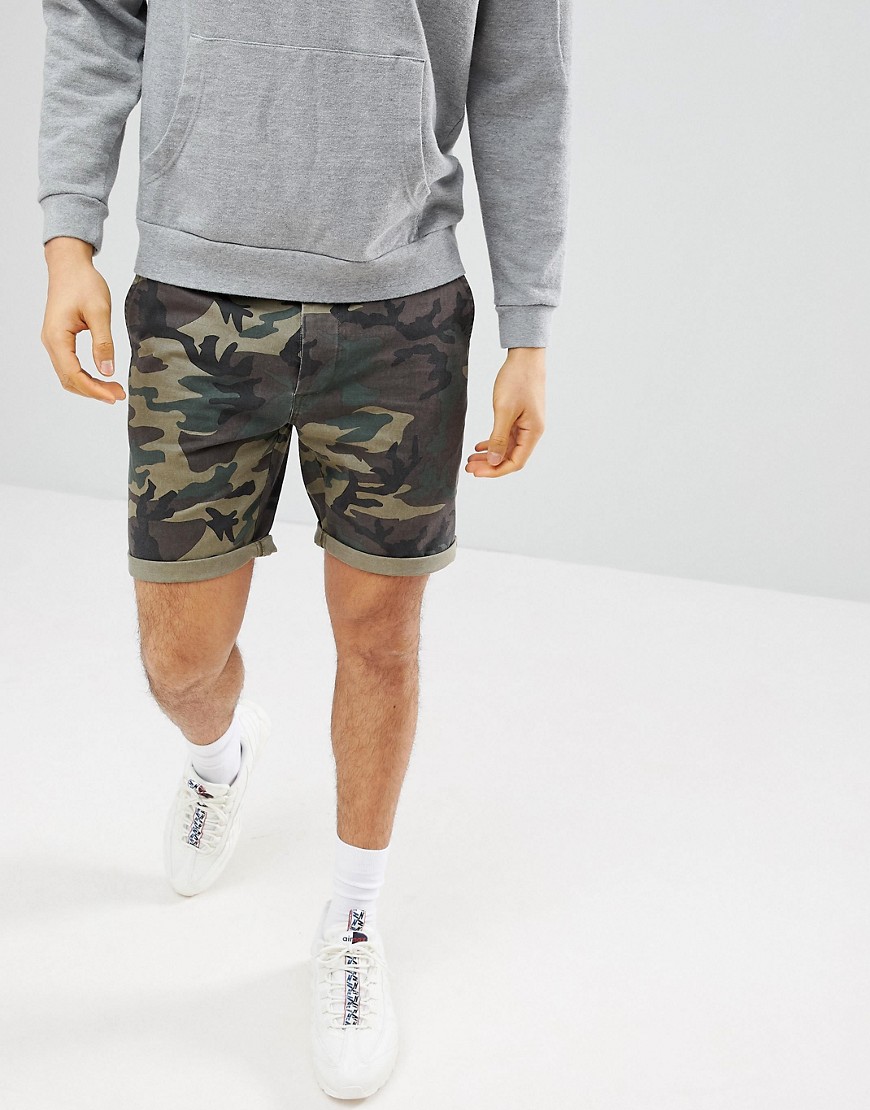 ASOS Chino Shorts With Camo Print-Green
