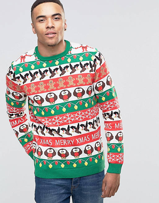 ASOS Christmas Jumper with All Over Festive Pattern