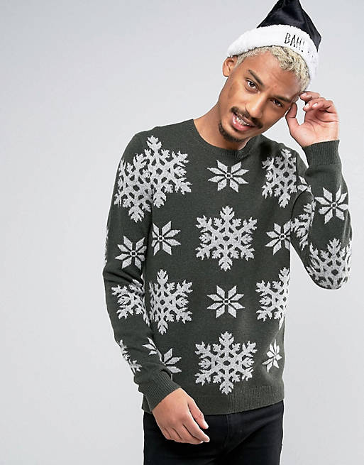 ASOS Christmas Jumper With Snowflakes In Lambswool Yarn