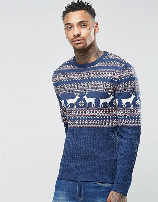 ASOS Christmas Jumper with Stags and Cable
