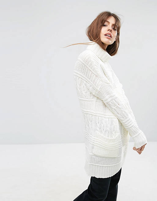 ASOS Chunky Cable Sweater Dress with Funnel Neck and Pockets