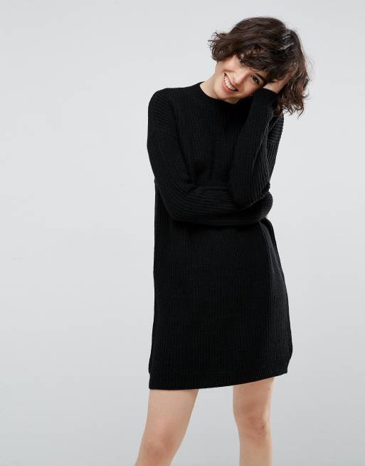 ASOS Chunky Knit Dress In Rib With High Neck