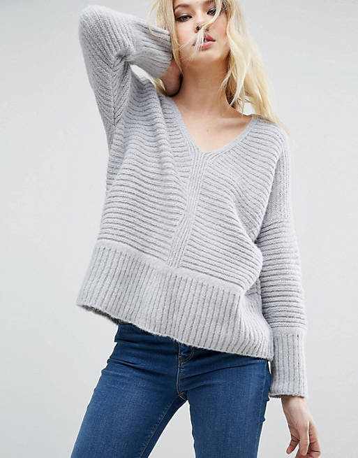 ASOS Chunky Sweater In Fluffy Yarn With V Neck