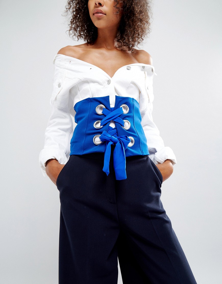 ASOS - Cintura a corsetto dal colore vivace con occhielli grandi-Blu