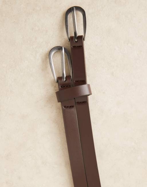 ASOS - Cintura skinny doppia in pelle sintetica marrone, 3 di 3