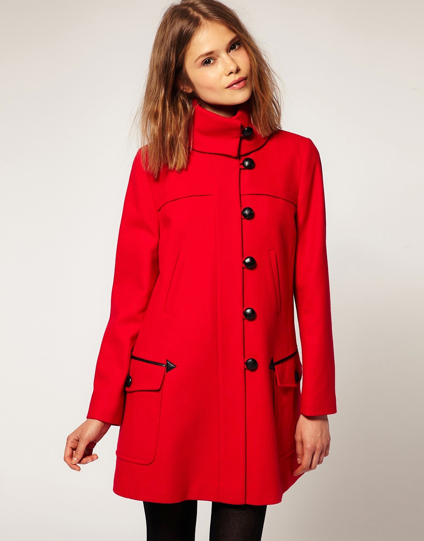 ASOS Coat With Fold Over Collar-Red