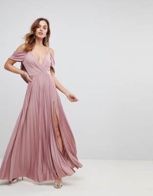 ASOS Cold Shoulder Cowl Back Pleated Maxi Dress