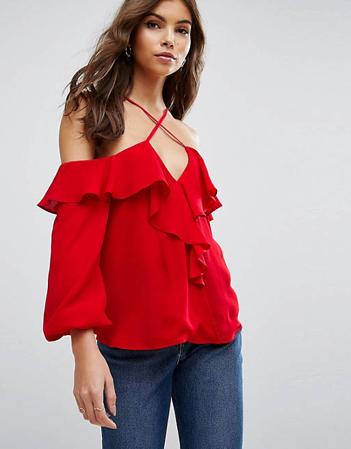 ASOS Cold Shoulder Halter Detail Top with Ruffle