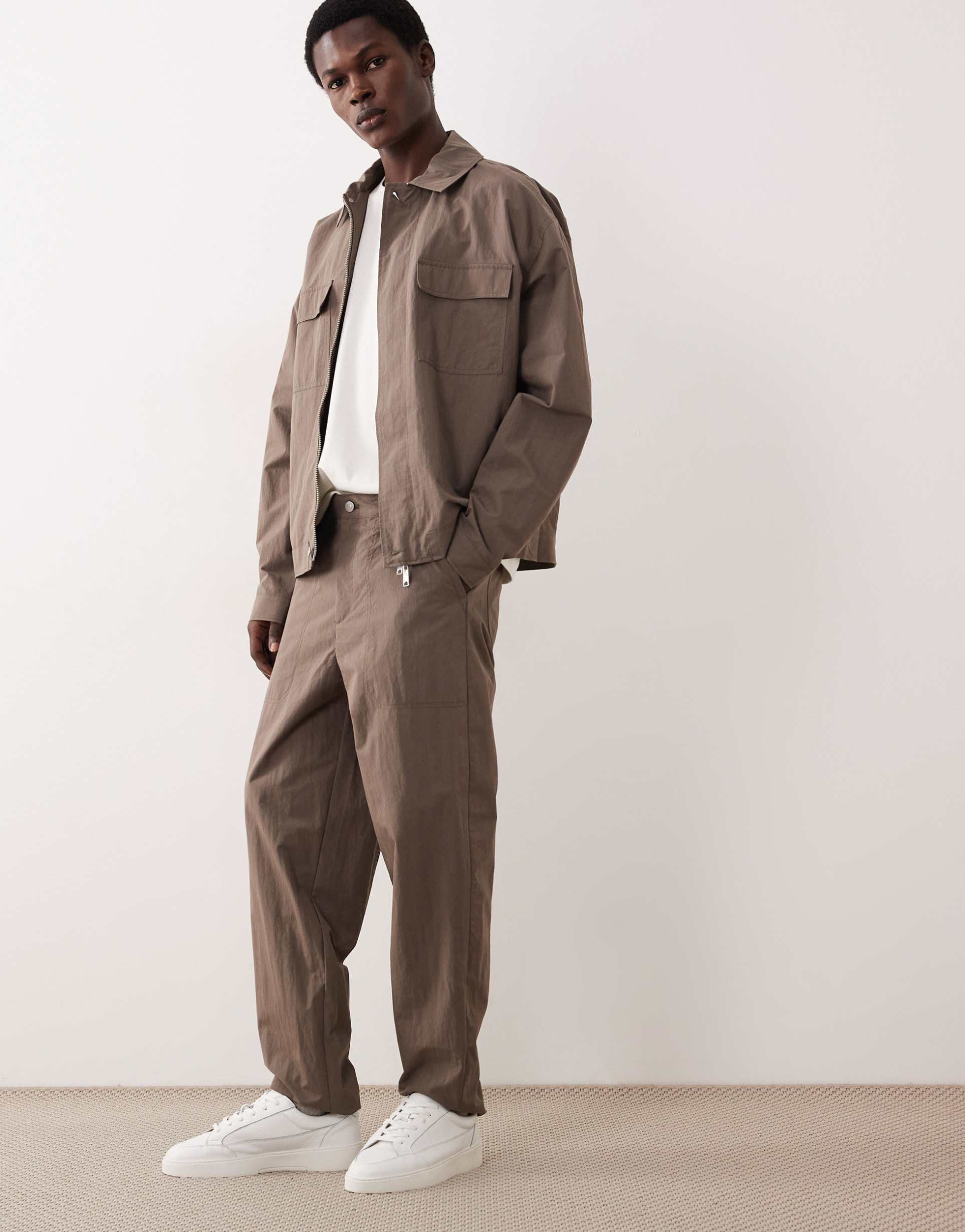 ASOS COLLECTIVE AC-B-252 carrot fit cotton-nylon blend chinos in brown - part of a set