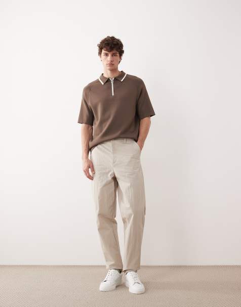 ASOS COLLECTIVE AC-B-252 carrot fit cotton nylon blend chinos in ecru - view 1