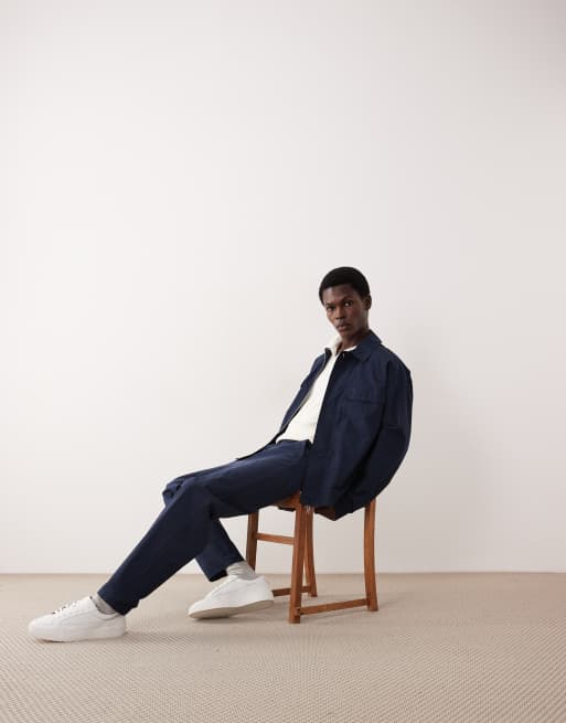 ASOS COLLECTIVE - AC-B-252 - Marineblå chinos i bomuld og nylon med gulerodssnit - Del af sæt, 2 af 6