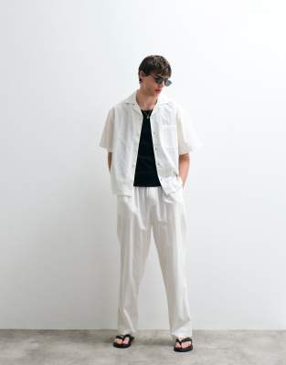 Asos Collective Ac-b-253 Classic Straight Fit Cotton Pants With Linen In Multi