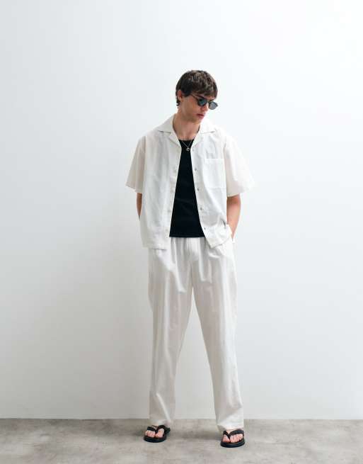 ASOS COLLECTIVE linen cotton blend set in cream, 4 of 4