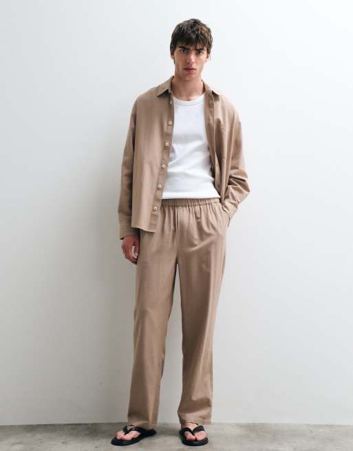 ASOS COLLECTIVE - Co-ord set van katoen-linnenmix in beige, 2 van 3