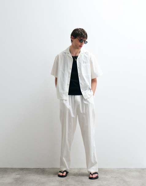 ASOS COLLECTIVE - AC-B-253 - Pantalon droit classique d'ensemble en coton et lin mélangés - Crème - view 1