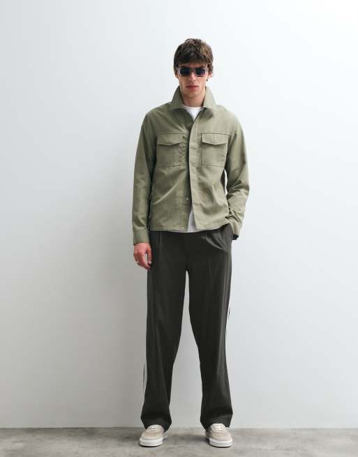 ASOS COLLECTIVE - AC-B-253 - Pantaloni dritti in cotone e lino verde scuro con finiture intrecciate, 4 di 5