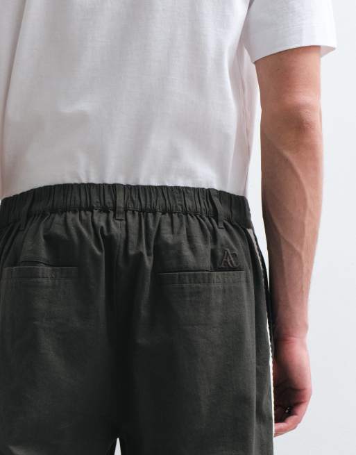 ASOS COLLECTIVE - AC-B-253 - Pantaloni dritti in cotone e lino verde scuro con finiture intrecciate, 5 di 5