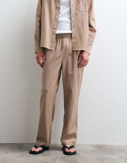 ASOS COLLECTIVE AC-B-253 - Parte de un conjunto - Pantalones beis de corte recto clásico de algodón y lino, 4 de 9