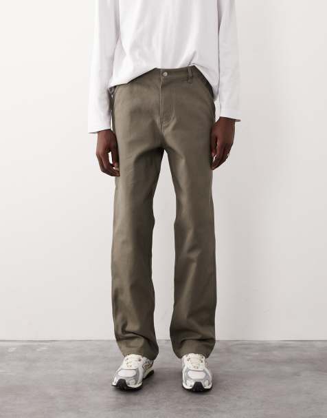 ASOS COLLECTIVE straight fit carpenter trousers in khaki  - KHAKI