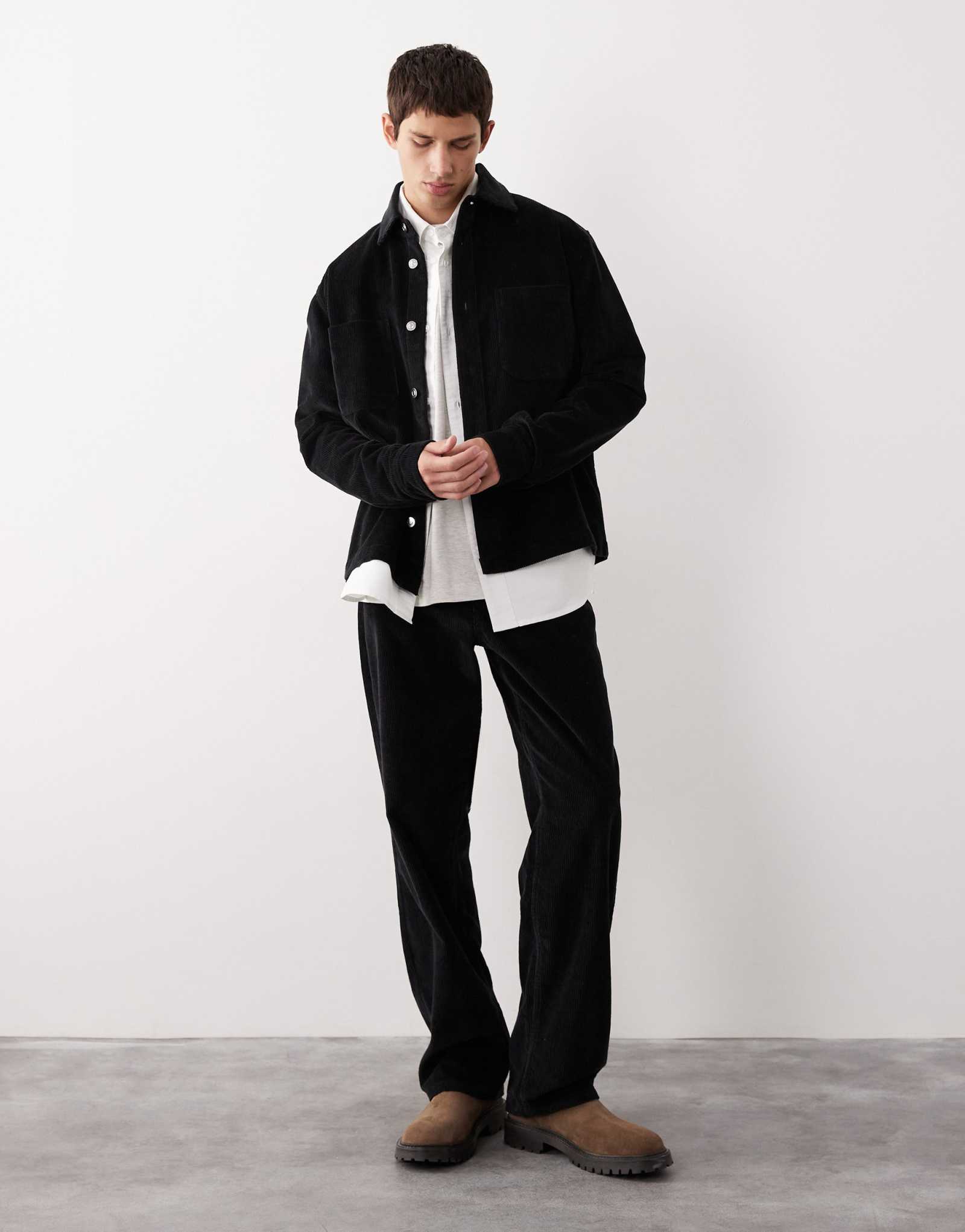 Фирменные брюки из шнура прямого кроя ASOS COLLECTIVE AC-B-253 черного цвета