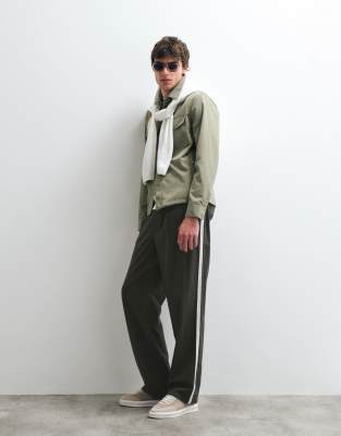 Asos Collective Ac-b-253 Straight Fit Cotton Woven Trim Pants With Linen In Multi