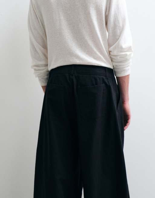 ASOS COLLECTIVE - AC-B-254 - Pantaloni bombati affusolati a pieghe in cotone e lino neri, 5 di 5