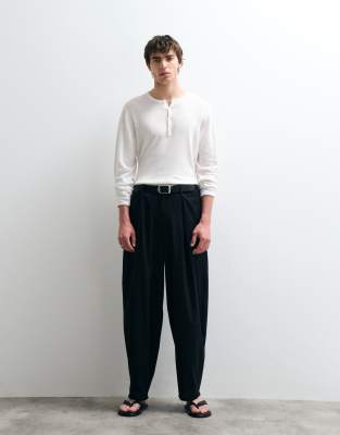 Asos Collective Ac-b-254 Pleated Cotton-linen Blend Tapered Barrel Leg Pants In Multi