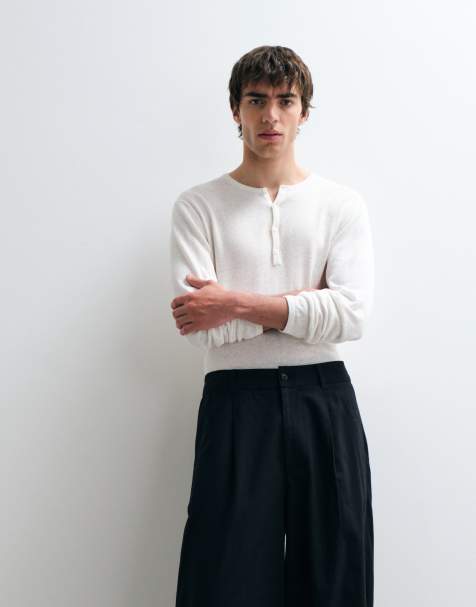 ASOS COLLECTIVE AC-B-254 tapered barrel cotton pleated pants with linen in black - view 1